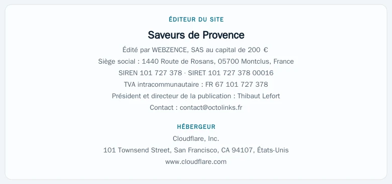 Coordonnées légales de l&rsquo;éditeur et de l&rsquo;hébergeur du site